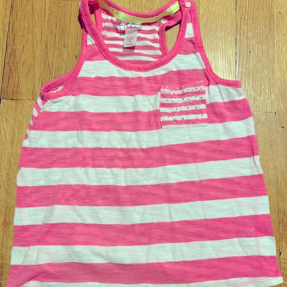 ~Justice pink and white tank top size 7